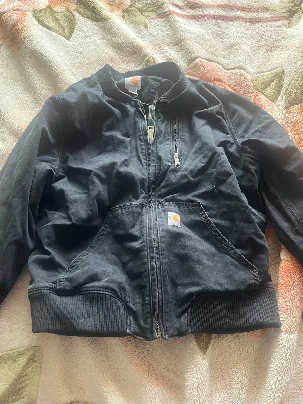 Carhartt Black Zip-Front Work Jacket with Logo Patch